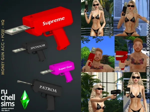 Alpha MONEY GUN ACC POSE by ruchellsims - The Sims 4 Custom Content