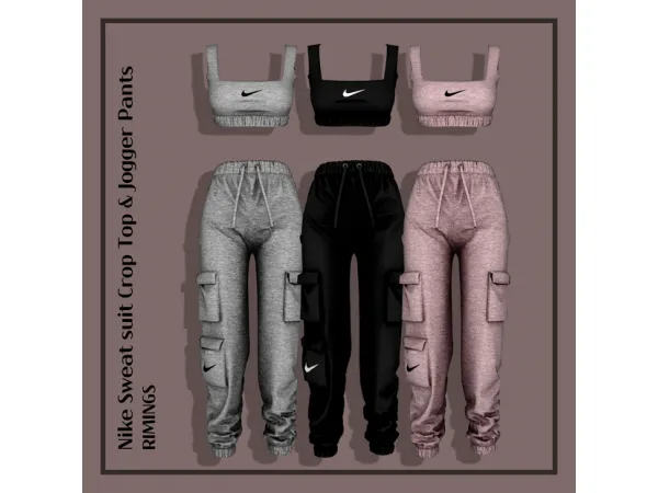 Alpha [RIMINGS] Sweat suit Crop Top Jogger Pants by simsfinds - The Sims 4 Custom Content