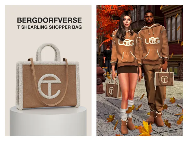 Alpha T Shearling Shopper Bag by bergdorfsims - The Sims 4 Custom Content
