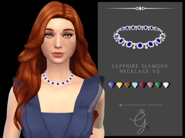 Mix Sapphire Diamond Necklace V2 by simsfinds - The Sims 4 Custom Content