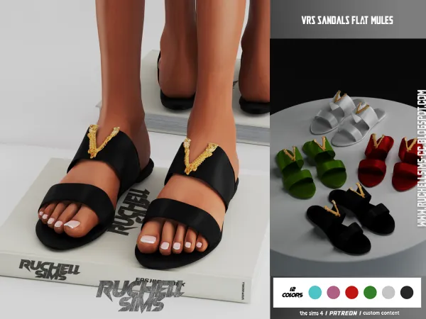 Alpha VERSACE SANDALS FLAT MULES by ruchellsims - The Sims 4 Custom Content