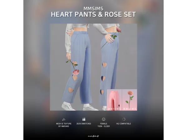 Mix MMSIMS Heart Pants Rose Set by simsfinds - The Sims 4 Custom Content