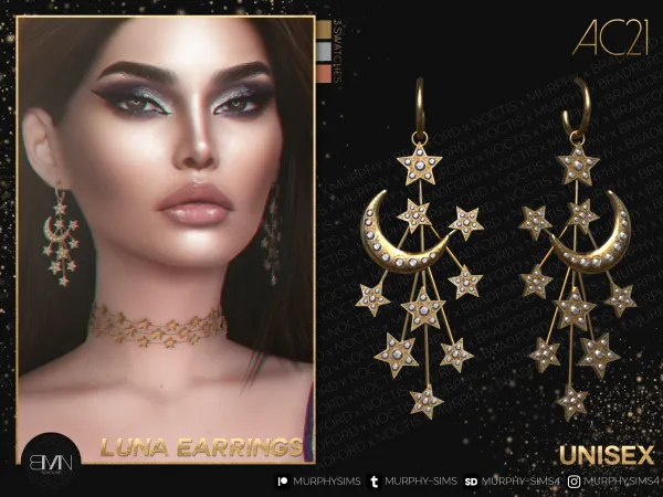 Alpha Luna Earrings [AC21 Day 4] by bradford - The Sims 4 Custom Content