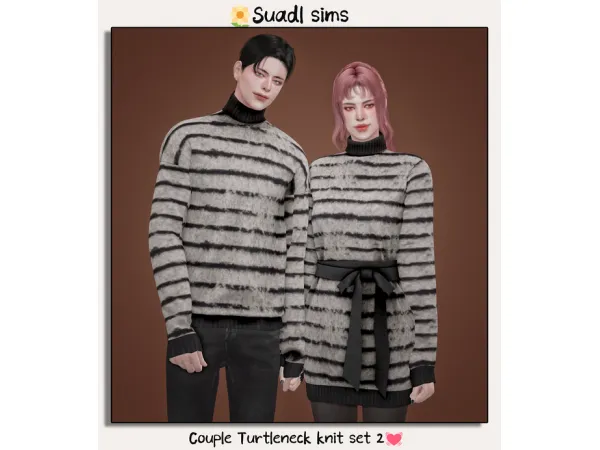 Alpha [sudal] Couple Turtleneck knit set 2 sims by simsfinds - The Sims 4 Custom Content