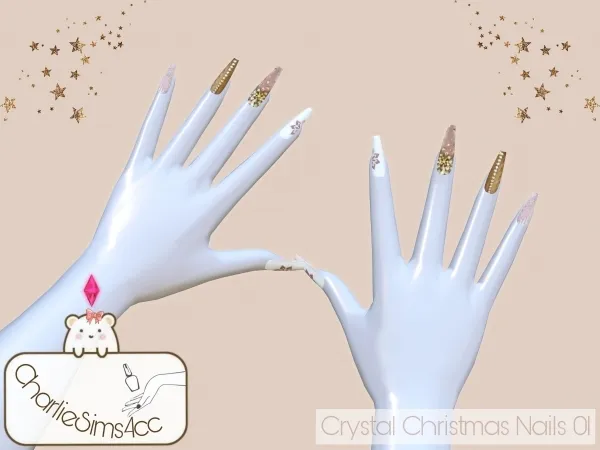 Alpha Crystal Christmas Nails 01 by charliesims4cc - The Sims 4 Custom Content