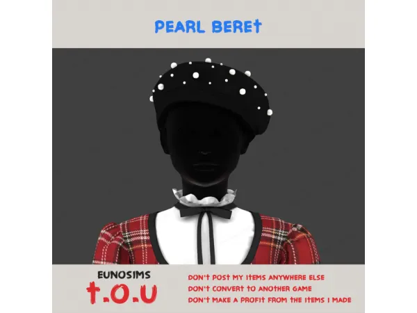 Alpha Pearl beret by euno - The Sims 4 Custom Content