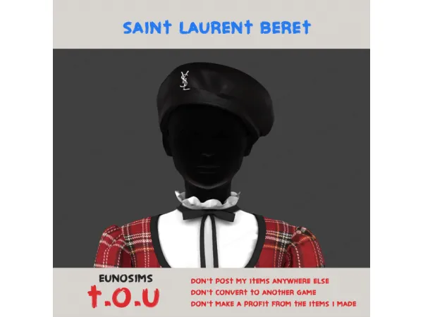Alpha Saint Laurent Logo Beret by euno - The Sims 4 Custom Content