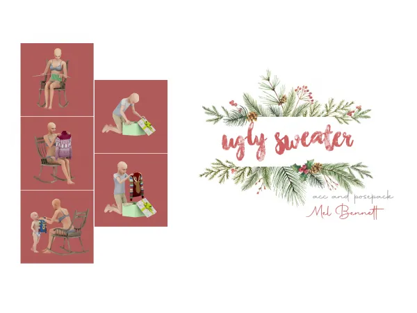Mix Advent Calendar 10 Ugly Sweater Acc and Posepack - The Sims 4 Custom Content