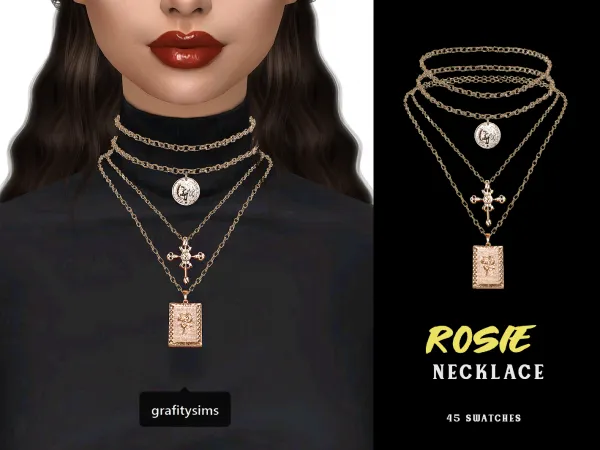 Alpha Rosie Layered Necklace by grafity-cc - The Sims 4 Custom Content