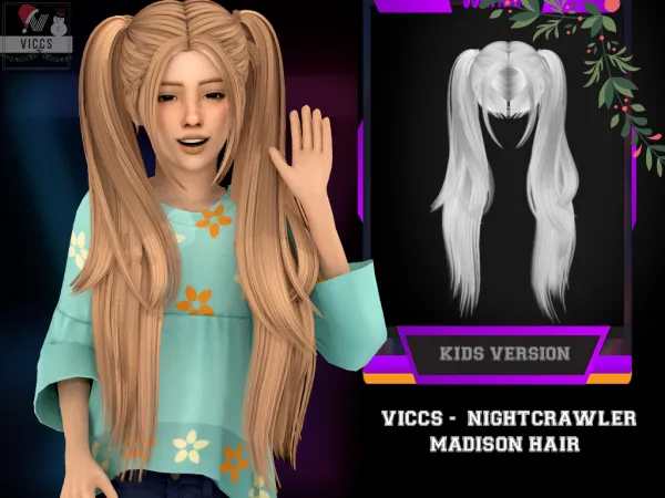 Alpha VICCS_NIGHTCRAWLER MADISON HAIR FOR KIDS by viccs - The Sims 4 Custom Content