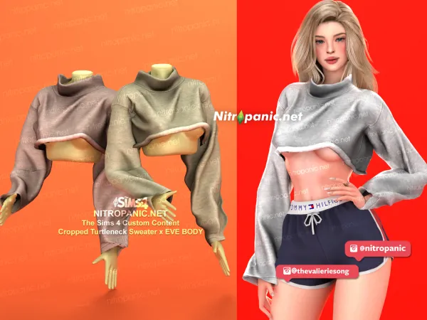 Alpha Cropped Turtleneck Sweater - The Sims 4 Custom Content