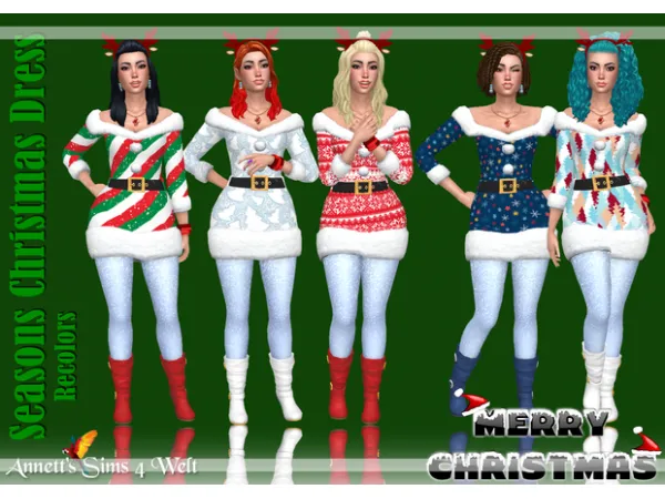 Maxis Match Seasons Christmas Dress Recolors by Annett's Sims 4 Welt ASW - The Sims 4 Custom Content