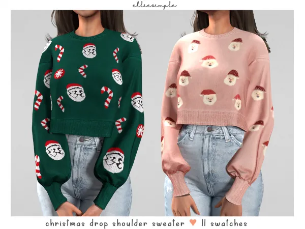 Alpha elliesimple christmas drop shoulder sweater by elliesimple - The Sims 4 Custom Content