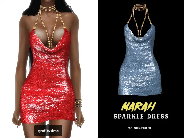 Alpha Marah Sparkle Dress by grafity-cc - The Sims 4 Custom Content