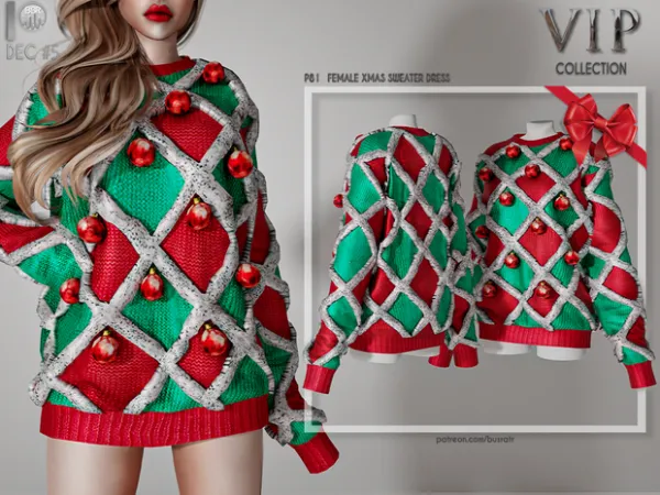 Alpha FEMALE XMAS SWEATER DRESS P81 tr by busratr - The Sims 4 Custom Content