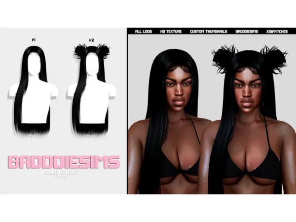 Alpha ASHANTI HAIR BUNS VERSION by simsfinds - The Sims 4 Custom Content