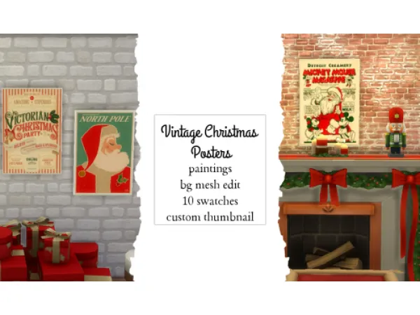 Maxis Match Vintage Christmas Posters Simmer by NekoChan - The Sims 4 Custom Content