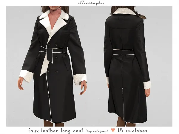 Alpha elliesimple faux leather long coat (early access) by elliesimple - The Sims 4 Custom Content