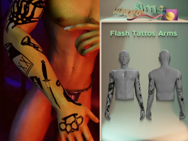 Mix Flash Tattos Arms by v1s4g3 - The Sims 4 custom content