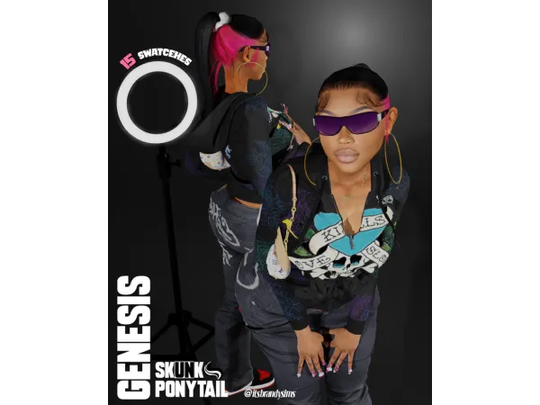 Alpha genesis skunk ponytail by simsfinds - The Sims 4 Custom Content