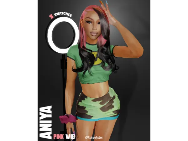Alpha Aniya Pink Wig by simsfinds - The Sims 4 Custom Content