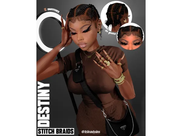 Alpha Destiny stitch braids by simsfinds - The Sims 4 Custom Content