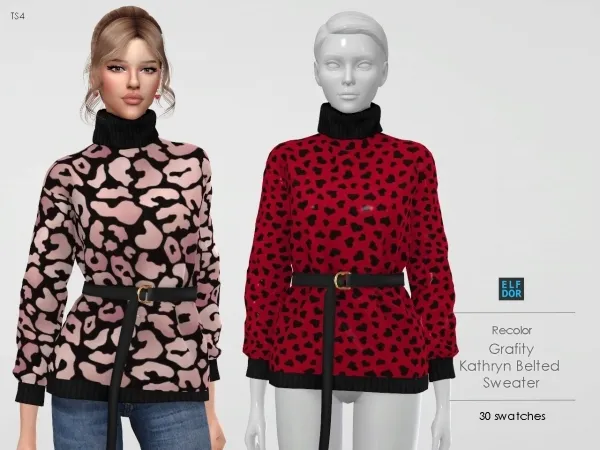 Alpha Grafity Kathryn Belted Sweater RC by elfdor - The Sims 4 Custom Content