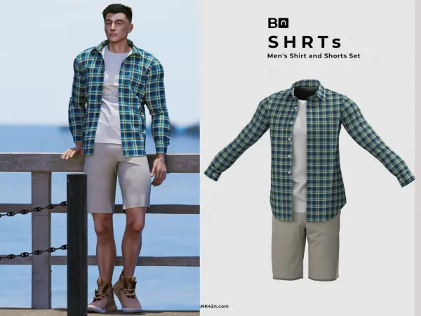 Alpha Shirt and Shorts Set by simsfinds - The Sims 4 Custom Content