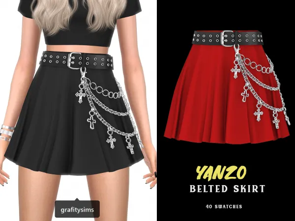 Alpha Yanzo Belted Skirt by grafity-cc - The Sims 4 Custom Content