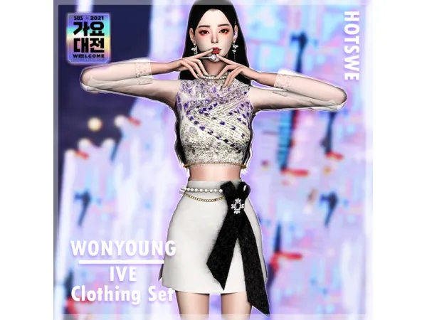 Alpha [HOTSWE] IVE Wonyoung clothing set by simsfinds - The Sims 4 Custom Content