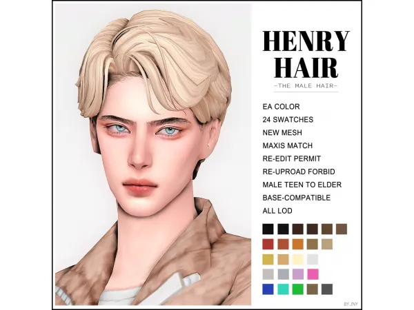 Maxis Match [JNY] HENRY HAIR by simsfinds - The Sims 4 custom content