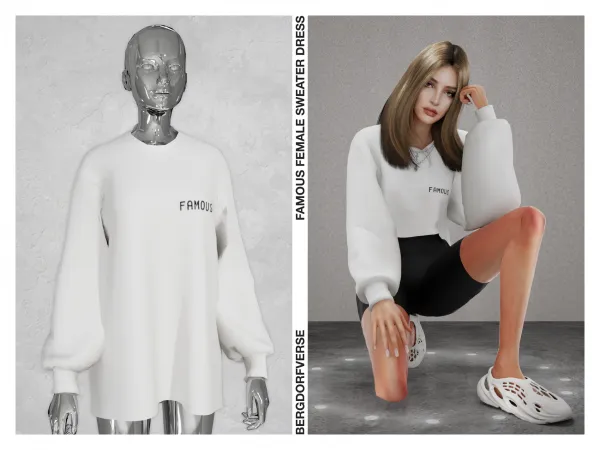Alpha FAMOUS FEMALE SWEATER DRESS by bergdorfsims - The Sims 4 Custom Content