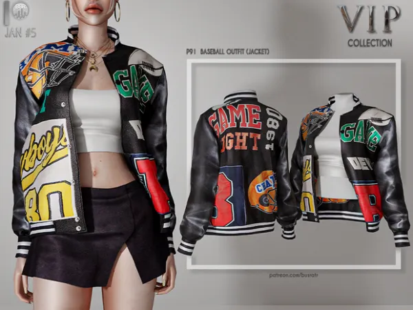 Alpha BASEBALL OUTFIT (JACKET) P91 tr by busra - The Sims 4 Custom Content