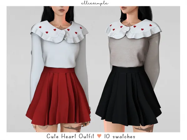 Alpha elliesimple cute heart outfit (heart collection) by elliesimple - The Sims 4 Custom Content