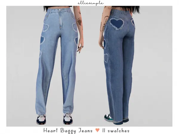 Alpha elliesimple heart baggy jeans (heart collection) by elliesimple - The Sims 4 Custom Content