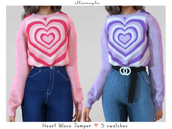 Alpha elliesimple heart wave jumper (heart collection) by elliesimple - The Sims 4 Custom Content