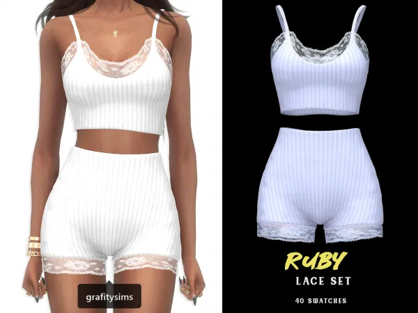 Alpha Ruby Lace Set by grafity-cc - The Sims 4 Custom Content