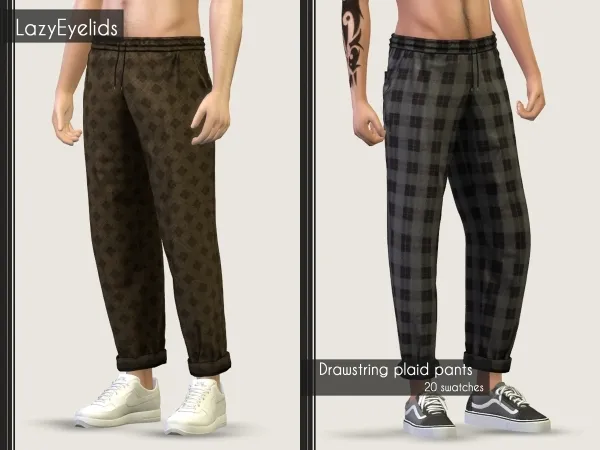 Alpha Drawstring plaid pants by lazyeyelids - The Sims 4 custom content