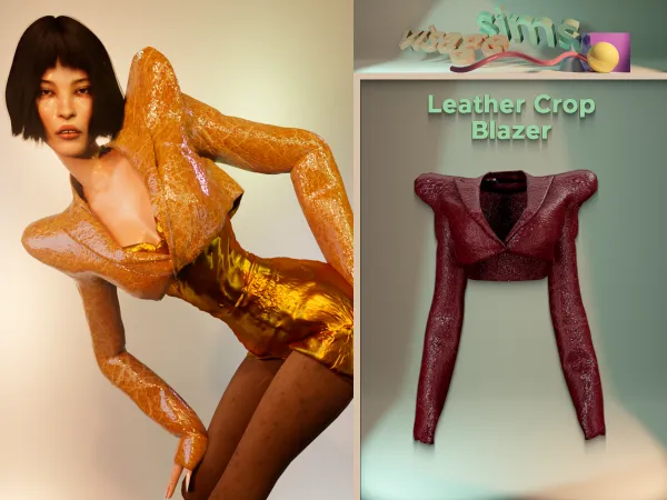 Alpha Leather Crop Blazer by v1s4g3 - The Sims 4 custom content