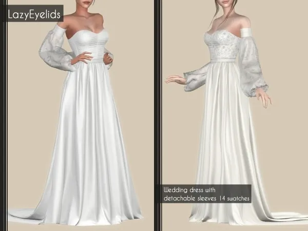 Alpha Wedding dress with detachable sleeves by lazyeyelids - The Sims 4 Custom Content