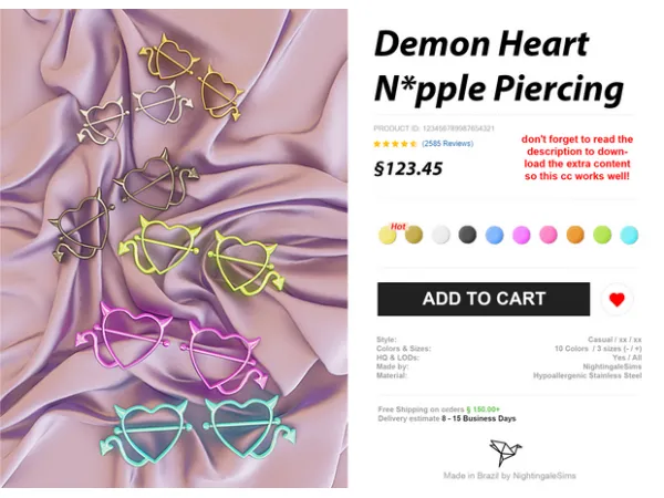 Alpha Demon Heart Nipple Piercing by simsfinds - The Sims 4 Custom Content
