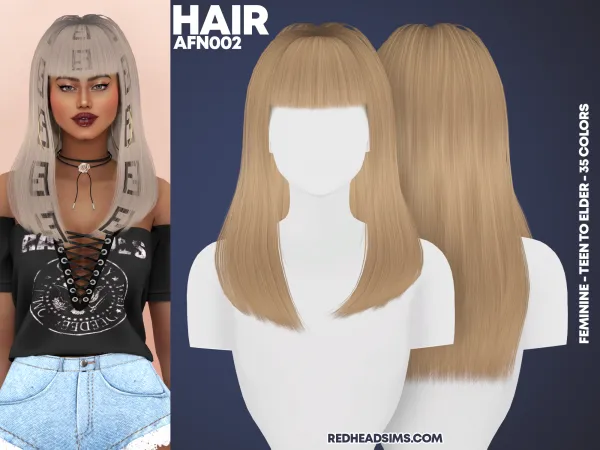 Alpha AF HAIR N002 by redheadsims - The Sims 4 Custom Content