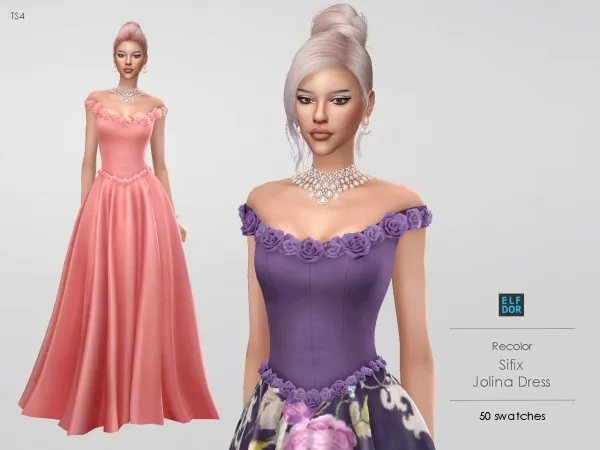 Alpha Sifix Jolina Dress RC by elfdor - The Sims 4 Custom Content