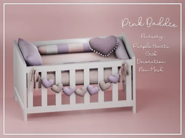 Alpha Nursery Purple Hearts Crib by pinkbaddie - The Sims 4 Custom Content