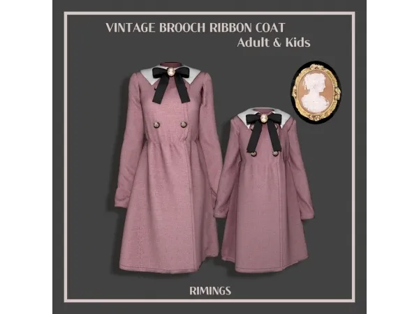 Alpha [RIMINGS] VINTAGE BROOCH RIBBON COAT _FA FK by simsfinds - The Sims 4 Custom Content