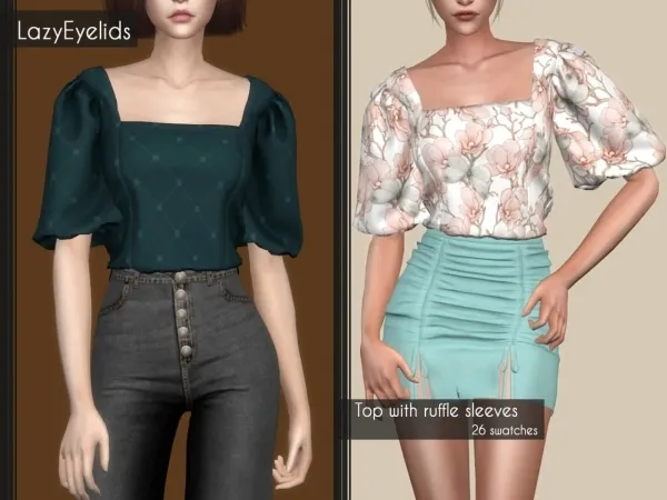 Alpha Top with ruffle sleeves by lazyeyelids - The Sims 4 Custom Content