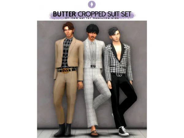 Maxis Match Butter Cropped Suit Set by nucrests - The Sims 4 Custom Content