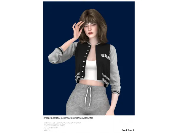 Alpha Cropped Bomber Jacket Acc Simple Crop Tank Top by simsfinds - The Sims 4 Custom Content