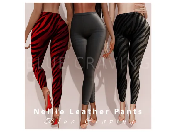 Alpha Blue Craving Nellie Leather Pants by bluecraving - The Sims 4 custom content