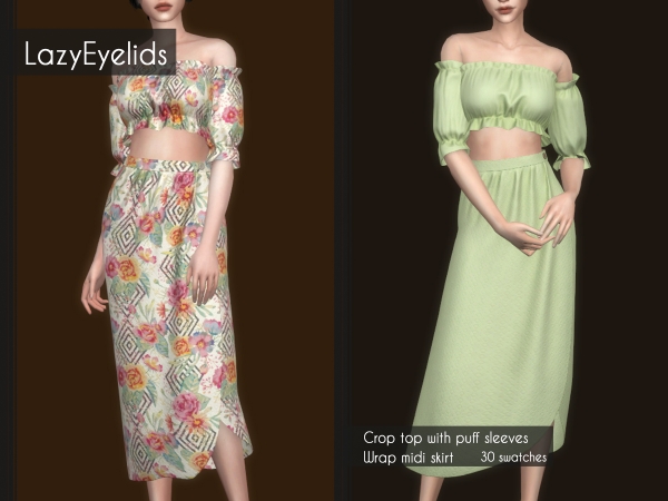 Crop top with puff sleeves wrap midi skirt The Sims 4 Download